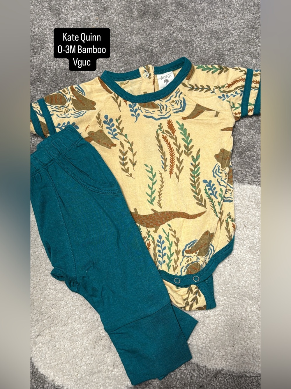 kate quinn Teal-Trim Yellow Bodysuit with Teal Pants